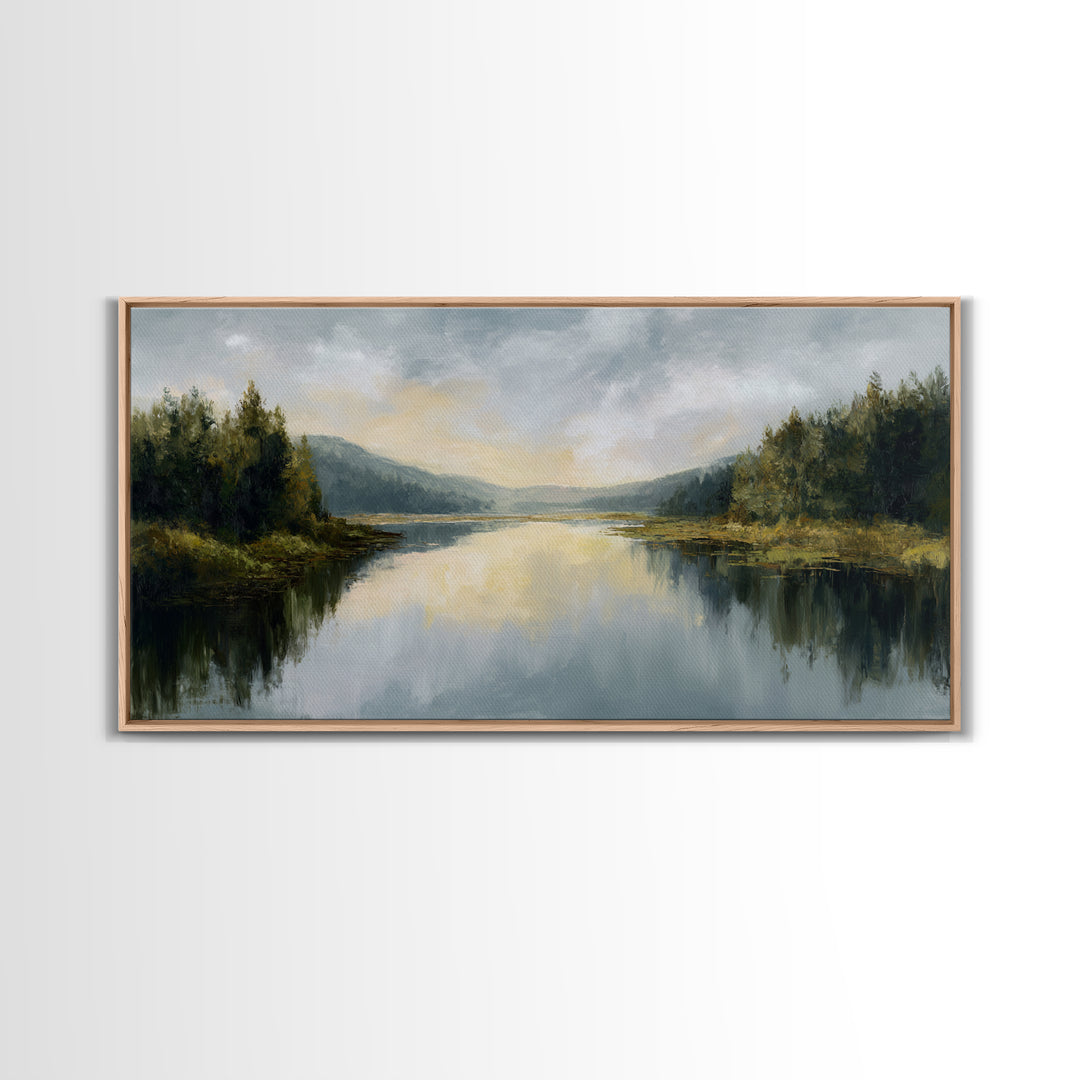 Calming Lake Reflection Framed Canvas Print, Above Bed Art, Apartment Decor, Bedroom Decor, Serenity, Photography Prints, ABA-2x1-55