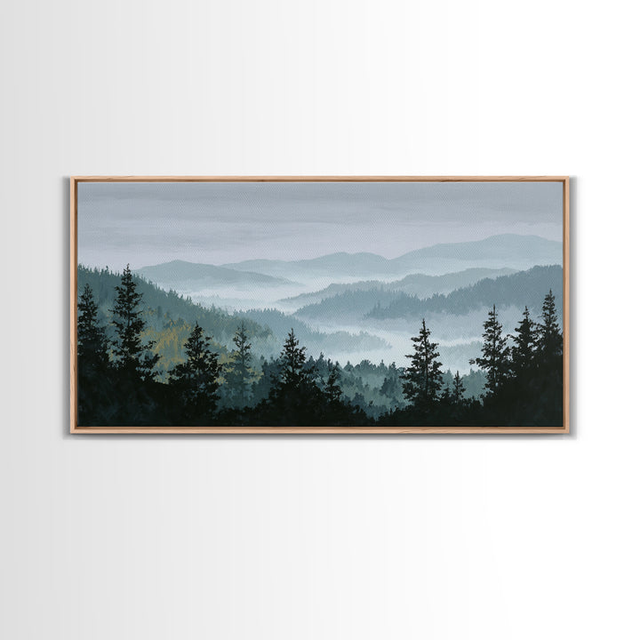 Quiet Forest Ridge Softened by Fog Canvas Print, Above Bed Art, Wall Art, Bedroom Decor, Fine Art, Serenity, Digital Print, ABA-2x1-58