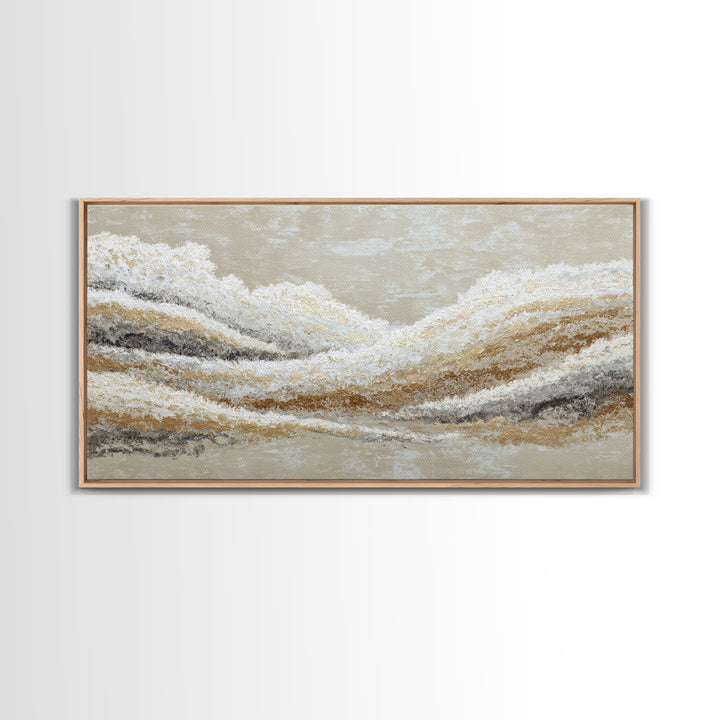 Warm Taupe Abstract Waves Framed Canvas Print, Above Bed Art, Japanese Wall Art, Bedroom Decor, Abstract Art, Serenity, ABA-2x1-59