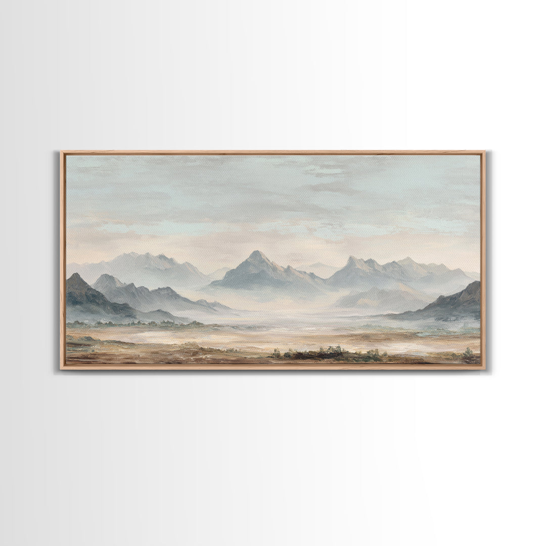 Panoramic Misty Mountain Landscape Canvas Print, Above Bed Art, Textured Wall Art, Bedroom Decor, Fine Art, Serenity, ABA-2x1-69
