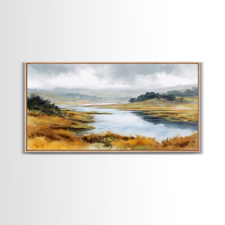 Calming Lake Reflection Framed Canvas Print, Above Bed Art, Digital Prints, Bedroom Decor, Fine Art, Serenity, Printable Art, ABA-2x1-7