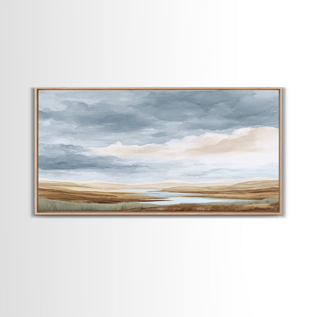 Tranquil Cloudscape with Blush Undertones Canvas Print, Above Bed Art, Dorm Decor, Bedroom Decor, Fine Art, Serenity, ABA-2x1-73