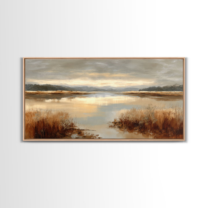 Calming Lake Reflection Framed Canvas Print, Above Bed Art, Living Room Wall Art, Bedroom Decor, Serenity, Luxury Decor, ABA-2x1-79
