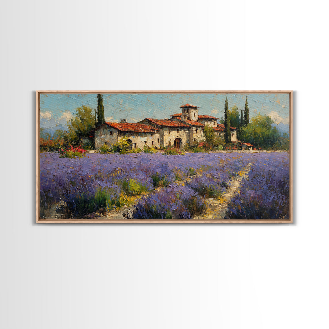 Oversized Lavender Field Framed Canvas Print, Above Bed Art, Sage Green Wall Art, Bedroom Decor, Serenity, Modern Decor, ABA-2x1-87