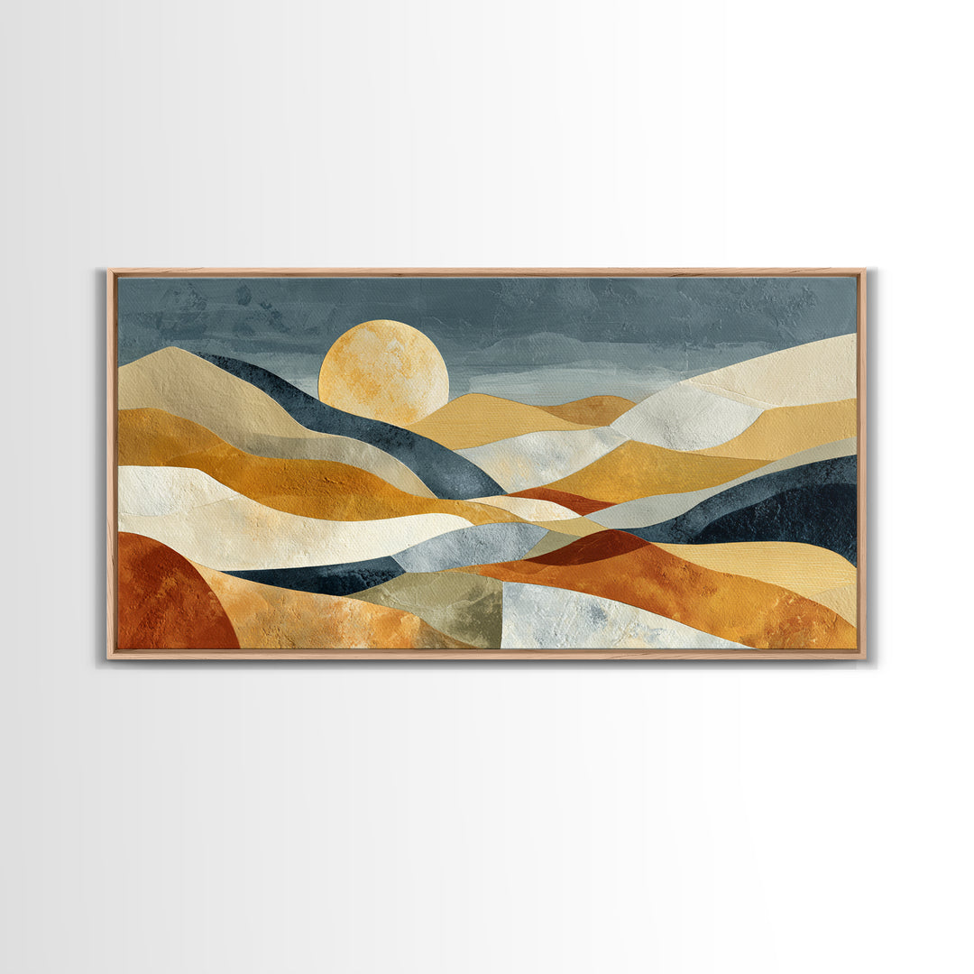 Abstract Sunrise Geometry Framed Canvas Print, Above Bed Art, Bedroom Decor, Abstract Art, Serenity, Living Room Wall Art, ABA-2x1-88
