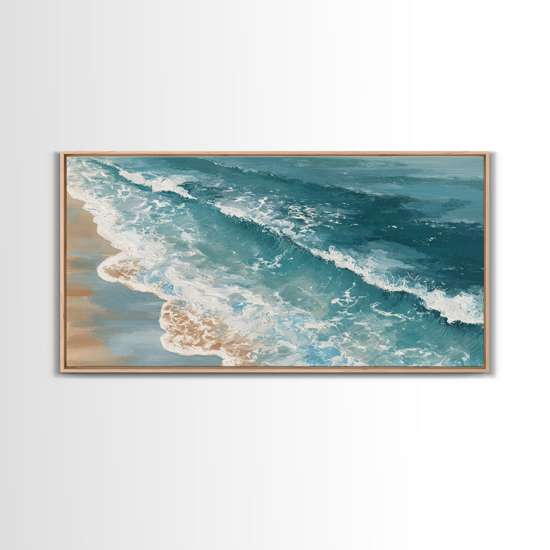 Serene Ocean Tide Seen from Above Canvas Print, Above Bed Art, Bedroom Decor, Oil Painting, Serenity, Boho Decor, Western Decor, ABA-2x1-89