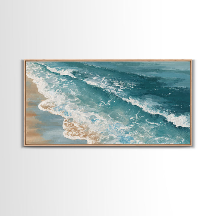 Serene Ocean Tide Seen from Above Canvas Print, Above Bed Art, Bedroom Decor, Oil Painting, Serenity, Boho Decor, Western Decor, ABA-2x1-89
