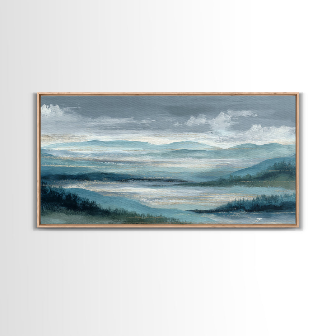 Soft Alpine Horizon Framed Canvas Print, Above Bed Art, Apartment Decor, Bedroom Decor, Fine Art, Serenity, Photography Prints, ABA-2x1-92