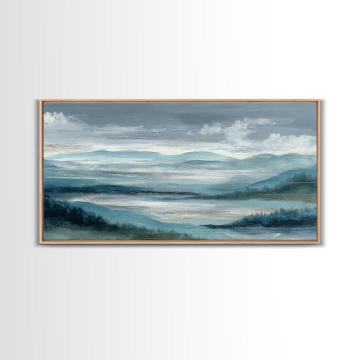 Soft Alpine Horizon Framed Canvas Print, Above Bed Art, Apartment Decor, Bedroom Decor, Fine Art, Serenity, Photography Prints, ABA-2x1-92
