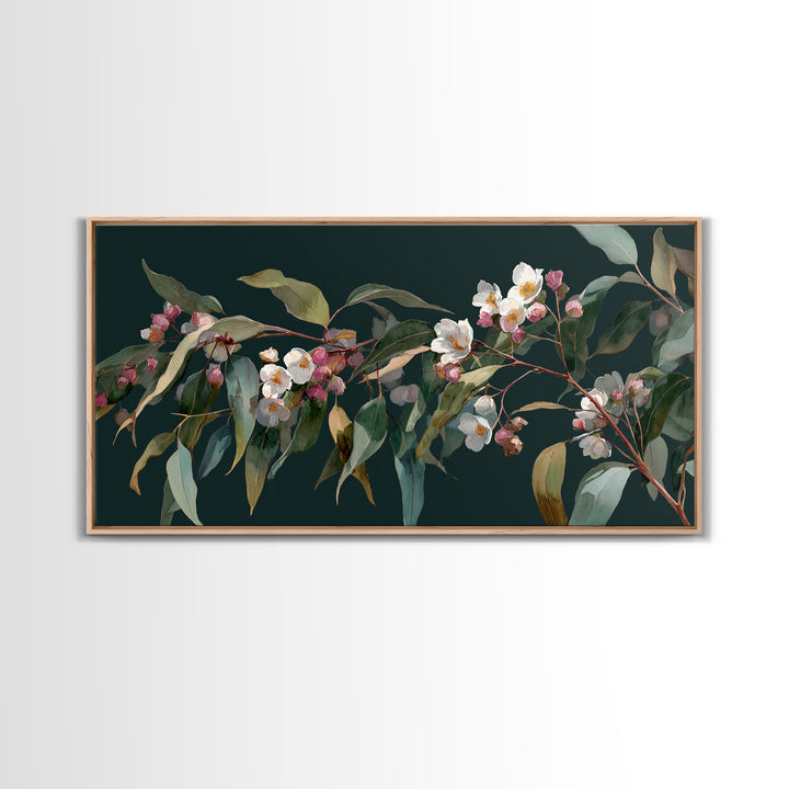 Soft Eucalyptus Branches Arranged Symmetrically Canvas Print, Above Bed Art, Bedroom Decor, Watercolor Art, Serenity, ABA-2x1-98