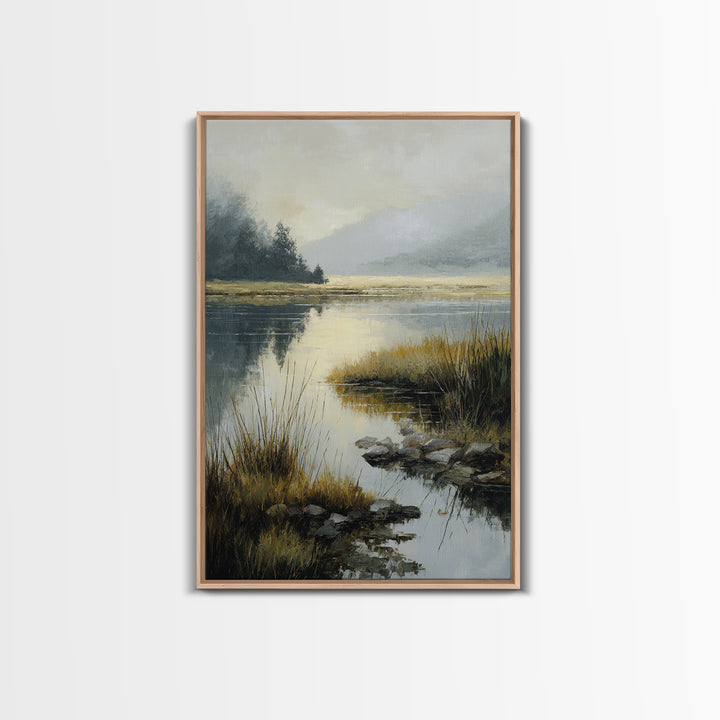 Calming Lake Reflection Framed Canvas Print, Above Bed Art, Gallery Decor, Bedroom Decor, Fine Art, Serenity, Wall Art, ABA-2x3-19