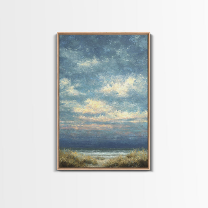 Tranquil Cloudscape with Blush Undertones Framed Canvas Print, Above Bed Art, Digital Art, Bedroom Decor, Fine Art, Serenity, ABA-2x3-37