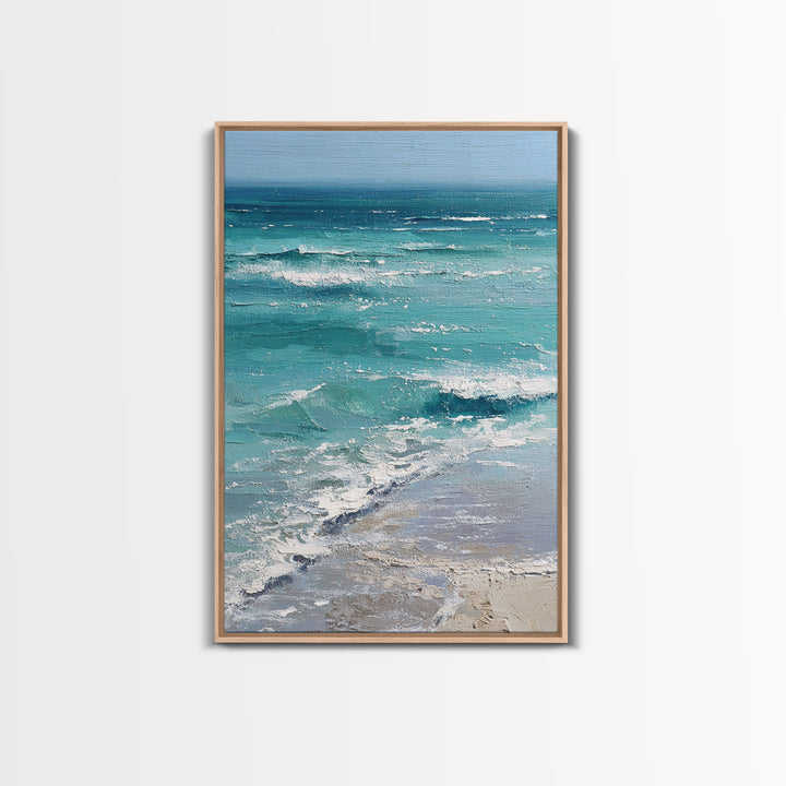 Serene Ocean Tide Seen from Above Framed Canvas Print, Above Bed Art, Dorm Decor, Bedroom Decor, Serenity, Dopamine Decor, ABA-2x3-53