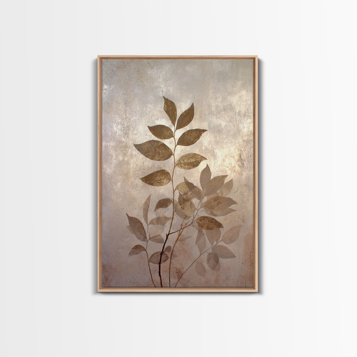 Tonal Botanical Shadows on Plaster Surface Framed Canvas Print, Above Bed Art, Bedroom Decor, Oil Painting, Serenity, ABA-2x3-55