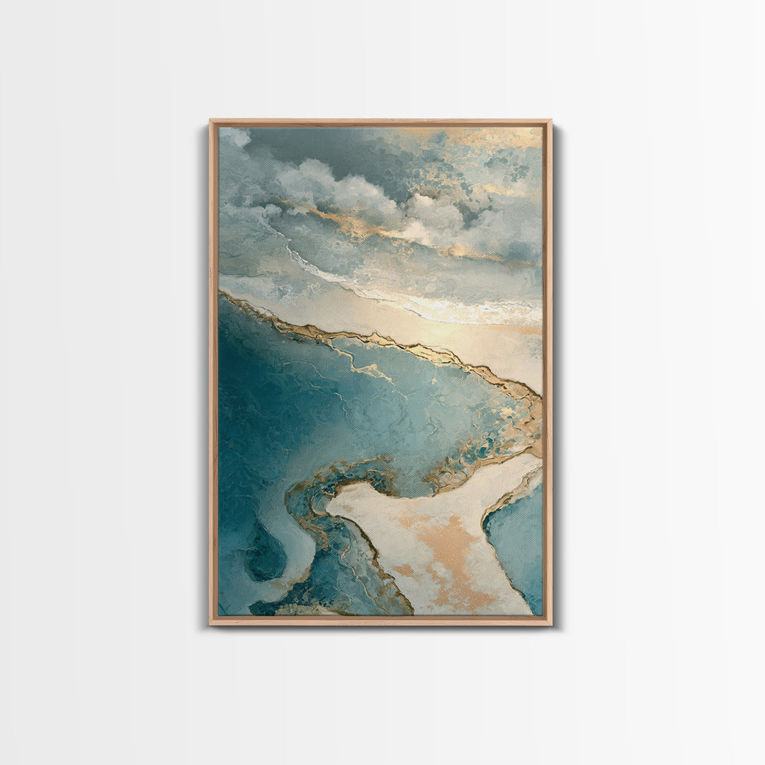 Serene Ocean Tide Seen from Above Canvas Print, Above Bed Art, Digital Print, Bedroom Decor, Watercolor Art, Serenity, ABA-2x3-77