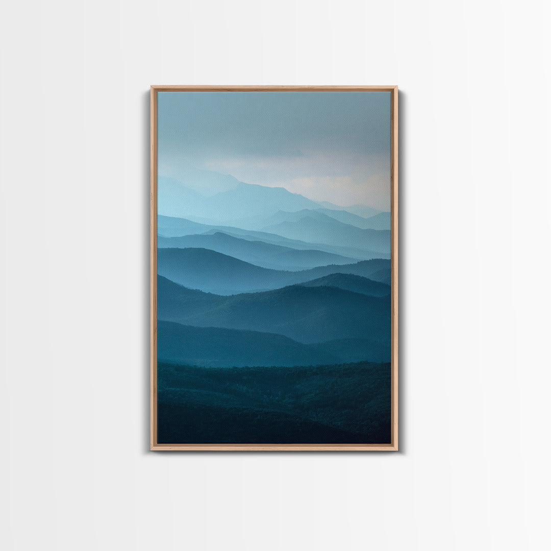 Soft Alpine Horizon Framed Canvas Print, Above Bed Art, Japanese Wall Art, Bedroom Decor, Fine Art, Serenity, Neutral Decor, ABA-2x3-8