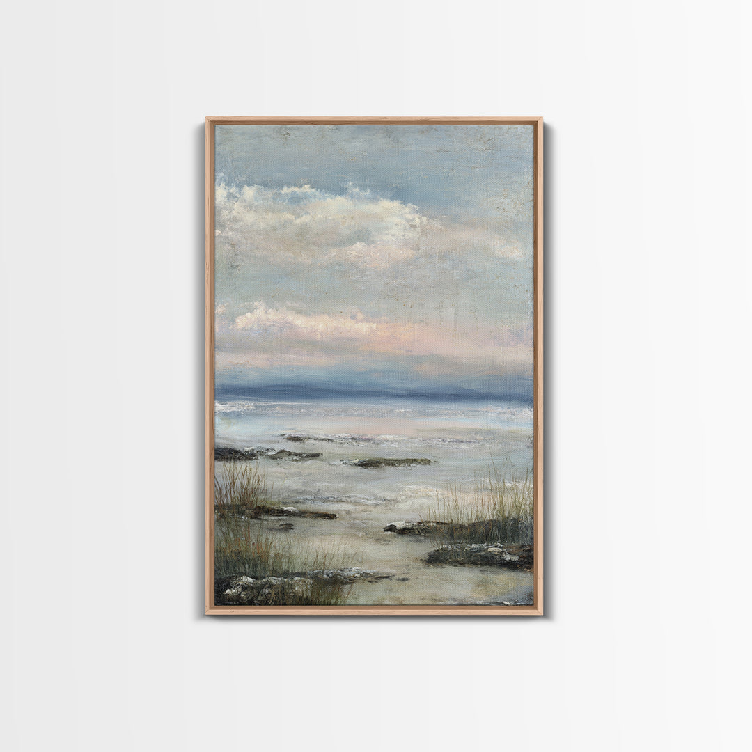 Tranquil Cloudscape with Blush Undertones Framed Canvas Print, Above Bed Art, Printable Art, Bedroom Decor, Fine Art, Serenity, ABA-2x3-85
