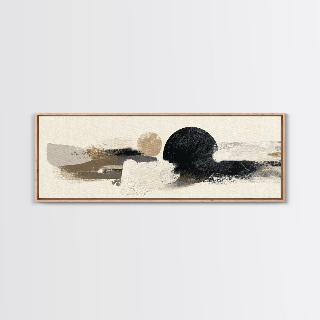 Japandi Ink Shapes Framed Canvas Print, Above Bed Art, Wall Decor, Bedroom Decor, Abstract Art, Serenity, Apartment Decor, ABA-3x1-10