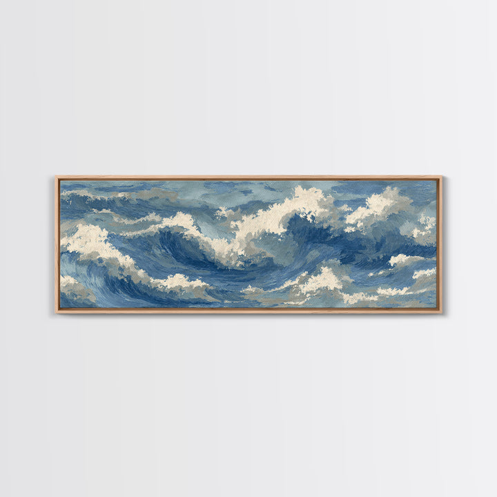 Serene Ocean Tide Seen from Above Canvas Print, Above Bed Art, Bedroom Decor, Oil Painting, Serenity, Boho Decor, Western Decor, ABA-3x1-13