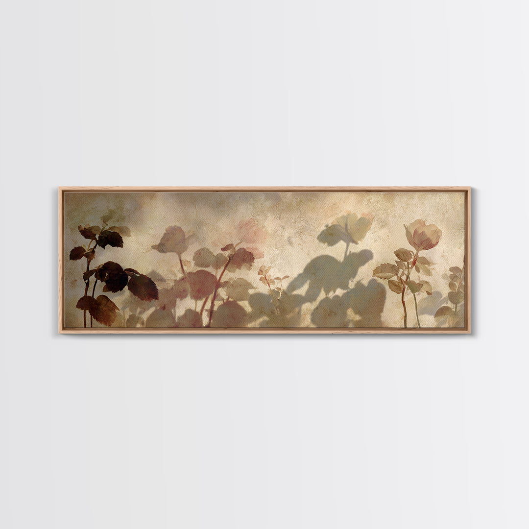 Tonal Botanical Shadows on Plaster Surface Framed Canvas Print, Above Bed Art, 3 Piece Wall Art, Bedroom Decor, Serenity, ABA-3x1-15