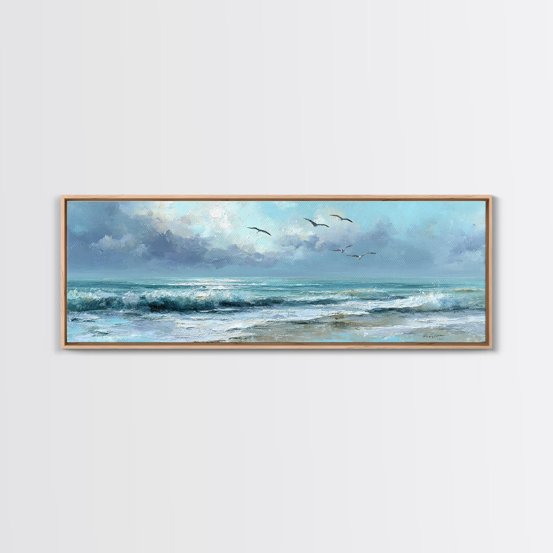 Quiet Moon over a Calm Ocean Horizon Canvas Print, Above Bed Art, Fine Art Print, Bedroom Decor, Serenity, Digital Art, ABA-3x1-19