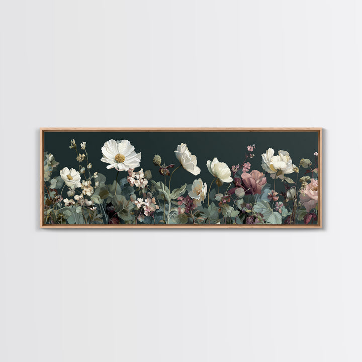 Wide Meadow of Muted Wildflowers at Dusk Canvas Print, Above Bed Art, Bedroom Decor, Serenity, Boho Decor, Western Decor, ABA-3x1-26