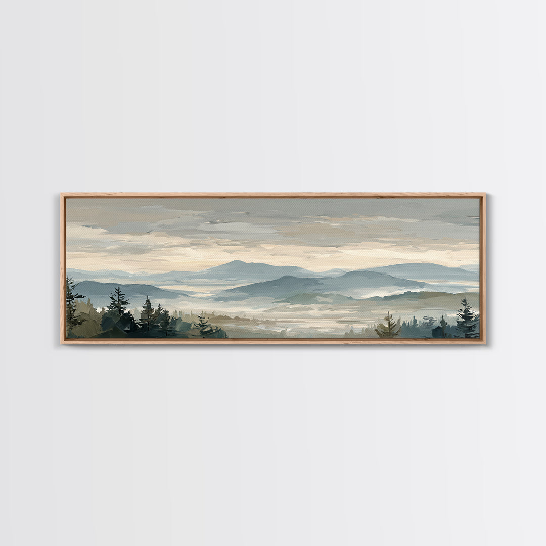 Soft Alpine Horizon Canvas Print, Above Bed Art, Home Decor, Bedroom Decor, Oil Painting, Serenity, Contemporary Art, ABA-3x1-40