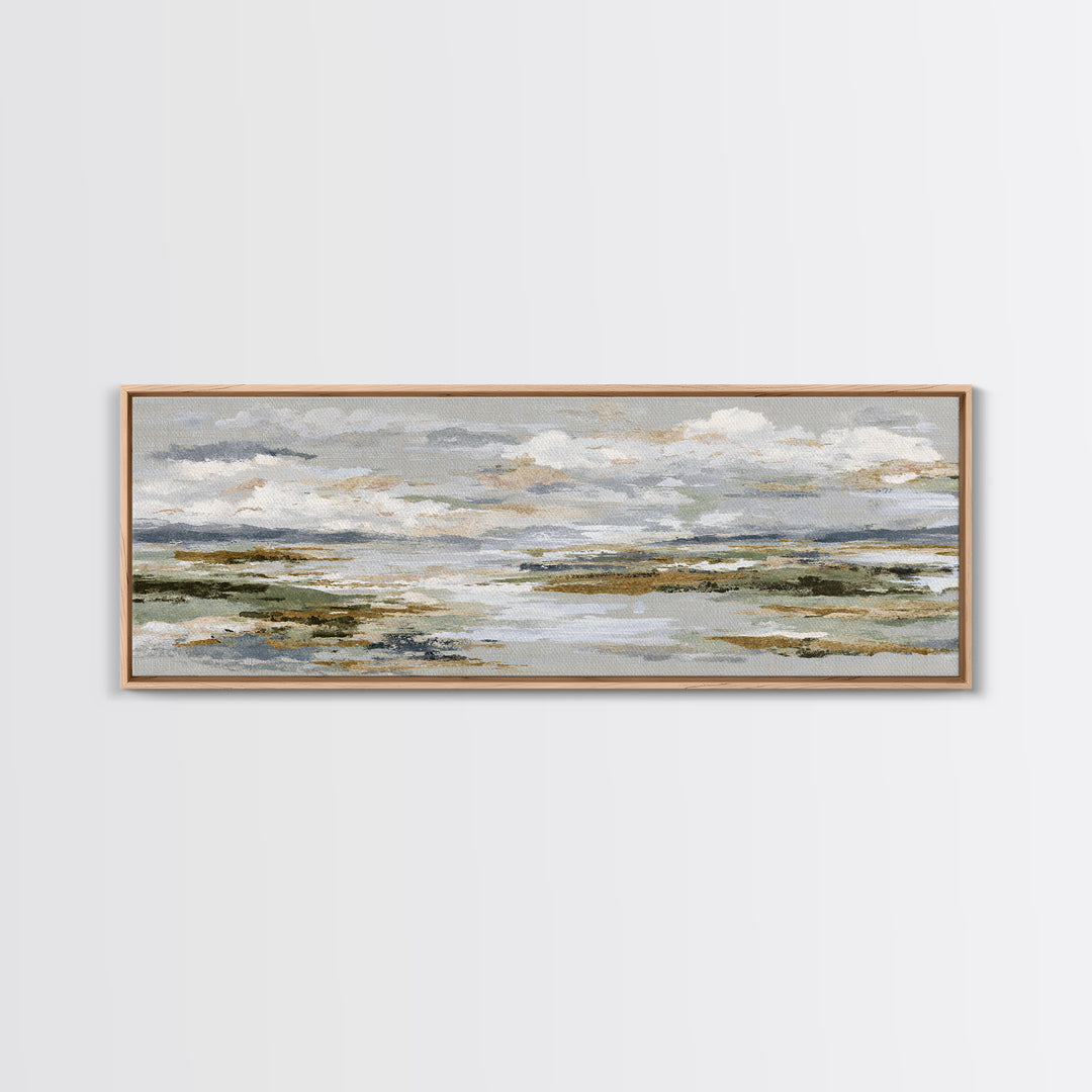 Tranquil Cloudscape with Blush Undertones Canvas Print, Above Bed Art, Horizontal Wall Art, Bedroom Decor, Fine Art, Serenity, ABA-3x1-45