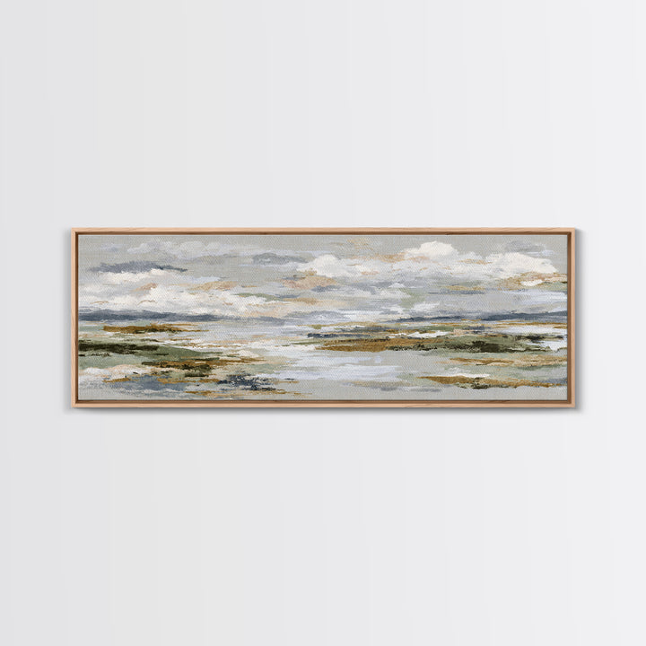 Tranquil Cloudscape with Blush Undertones Canvas Print, Above Bed Art, Horizontal Wall Art, Bedroom Decor, Fine Art, Serenity, ABA-3x1-45