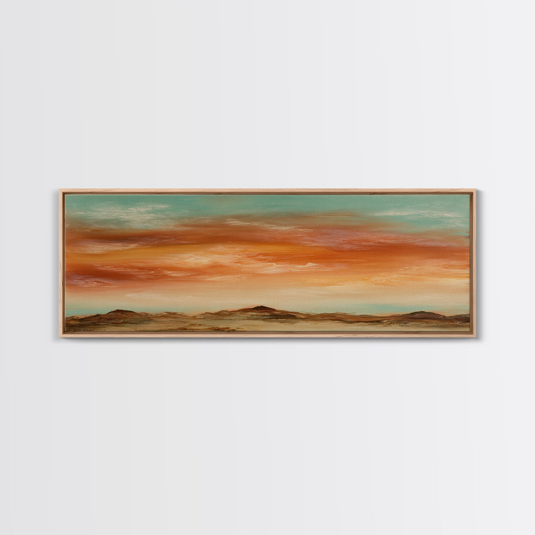 Dreamy Desert Sunset Framed Canvas Print, Above Bed Art, Digital Art, Bedroom Decor, Fine Art, Serenity, Living Room Decor, ABA-3x1-47