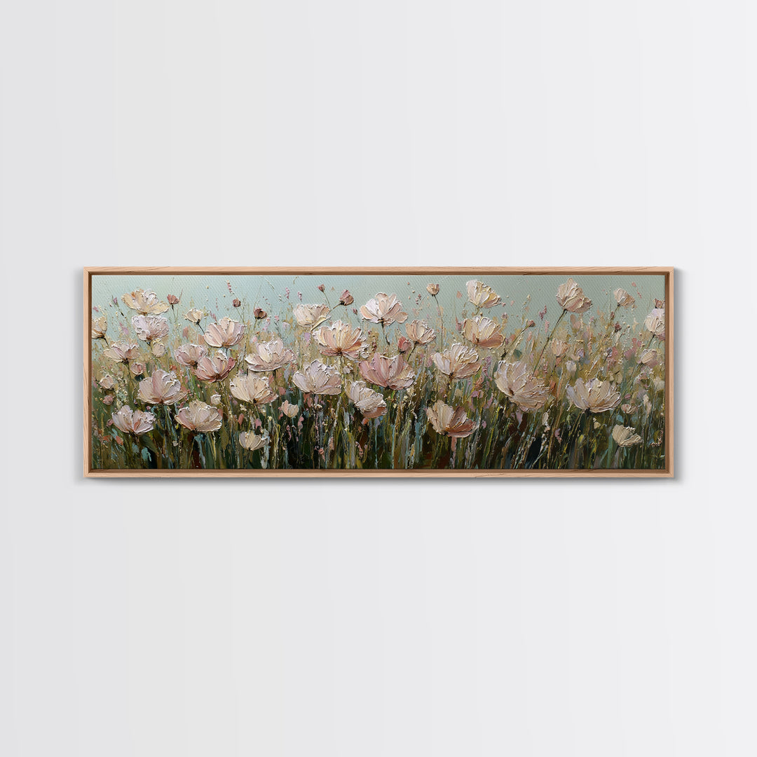 Wide Meadow of Muted Wildflowers at Dusk Canvas Print, Above Bed Art, Bedroom Decor, Serenity, Boho Decor, Western Decor, ABA-3x1-50