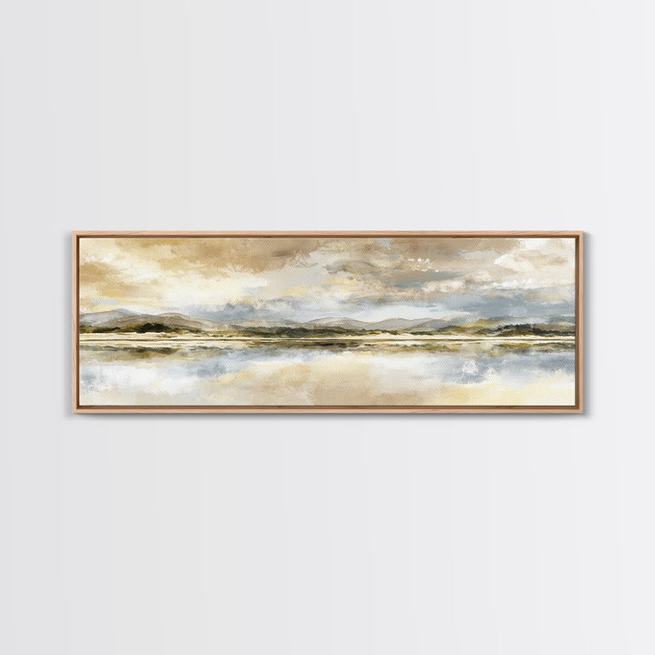 Calming Lake Reflection Framed Canvas Print, Above Bed Art, Printable Wall Art, Bedroom Decor, Oil Painting, Serenity, ABA-3x1-51