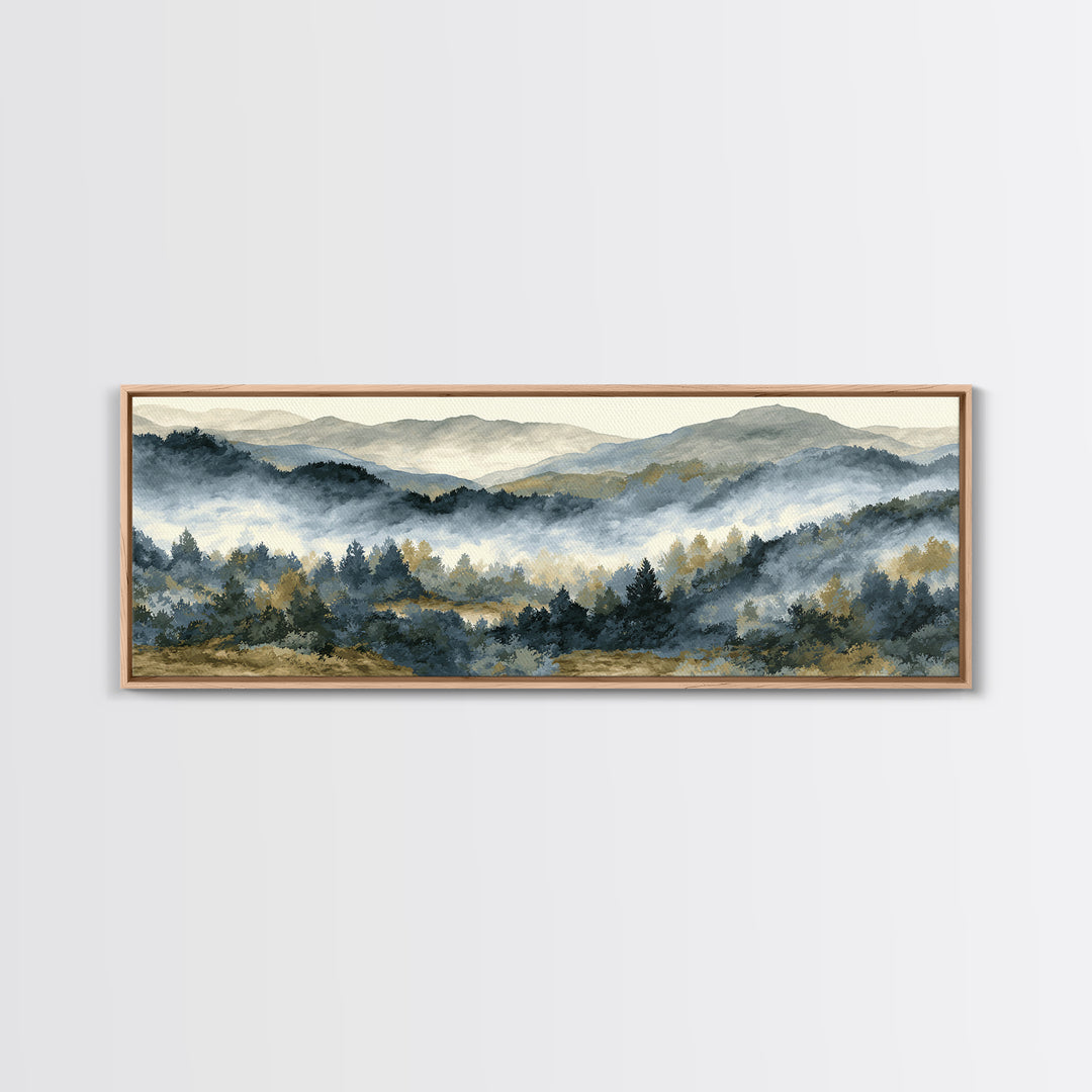 Quiet Forest Ridge Softened by Fog Canvas Print, Above Bed Art, Boho Decor, Bedroom Decor, Serenity, Statement Artwork, ABA-3x1-54