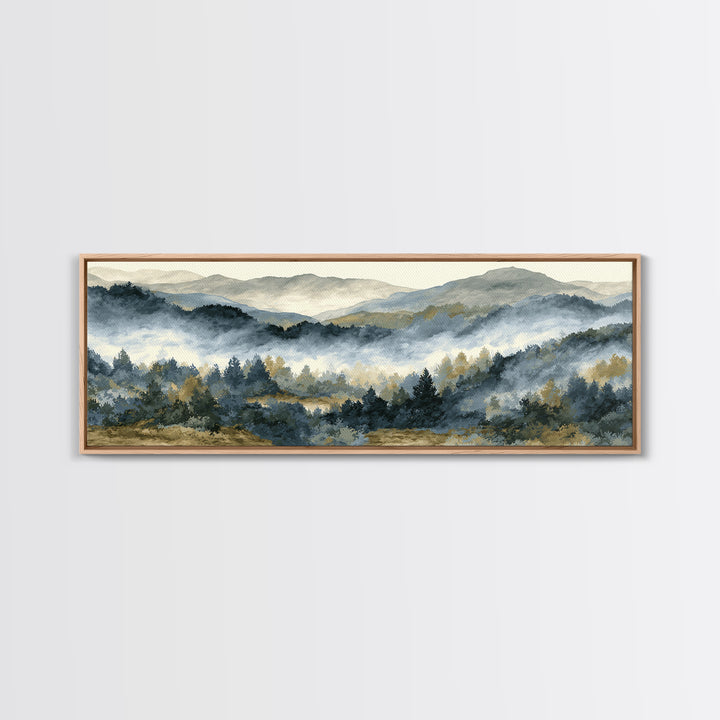 Quiet Forest Ridge Softened by Fog Canvas Print, Above Bed Art, Boho Decor, Bedroom Decor, Serenity, Statement Artwork, ABA-3x1-54