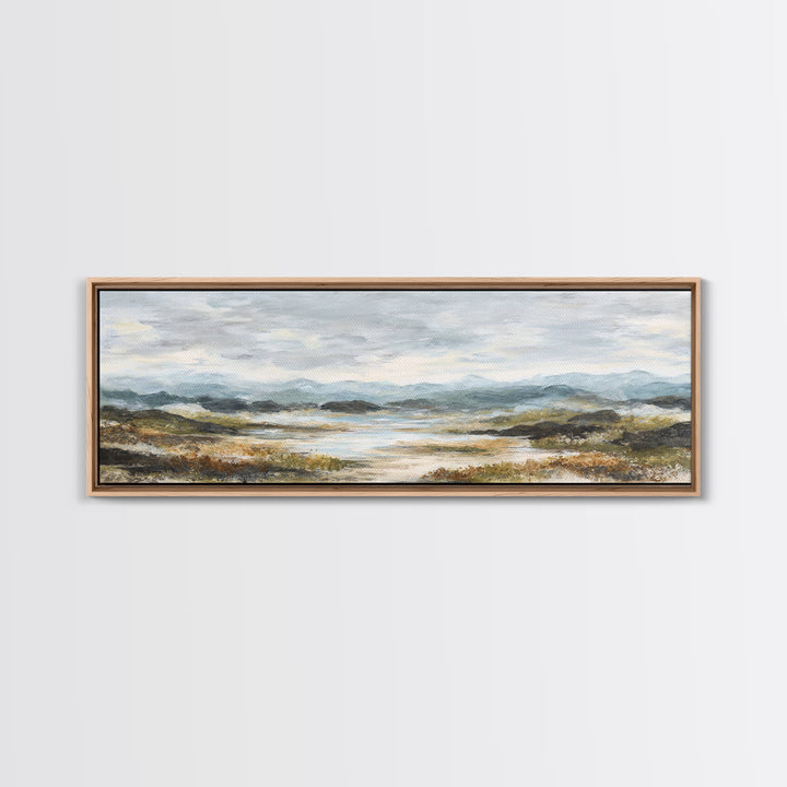Soft Romantic Landscape Framed Canvas Print, Above Bed Art, Sage Green Wall Art, Bedroom Decor, Serenity, Modern Decor, ABA-3x1-57