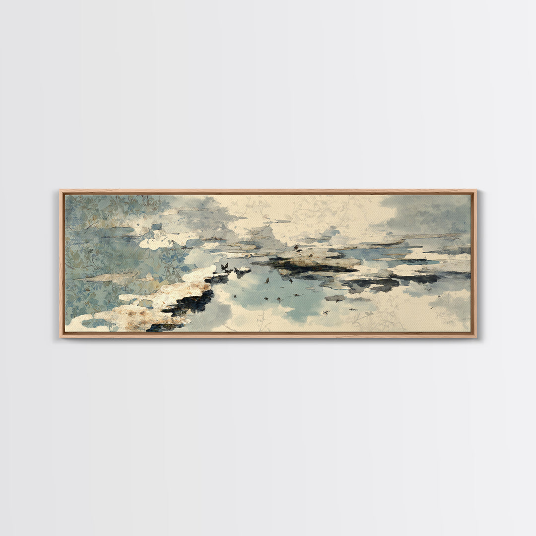 Japandi Ink Shapes Framed Canvas Print, Above Bed Art, Digital Print, Bedroom Decor, Fine Art, Serenity, Living Room Wall Art, ABA-3x1-58