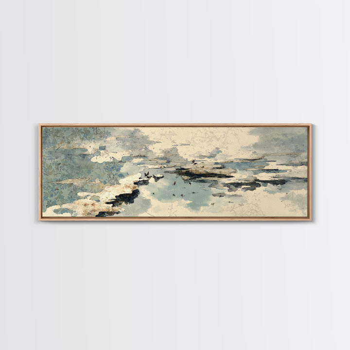 Japandi Ink Shapes Framed Canvas Print, Above Bed Art, Digital Print, Bedroom Decor, Fine Art, Serenity, Living Room Wall Art, ABA-3x1-58