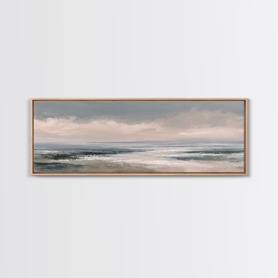 Tranquil Cloudscape with Blush Undertones Framed Canvas Print, Above Bed Art, Western Decor, Bedroom Decor, Fine Art, Serenity, ABA-3x1-69