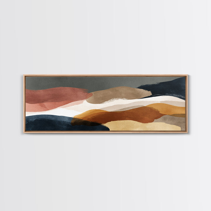 Warm Taupe Abstract Waves Framed Canvas Print, Above Bed Art, Gallery Decor, Bedroom Decor, Abstract Art, Serenity, Wall Art, ABA-3x1-7