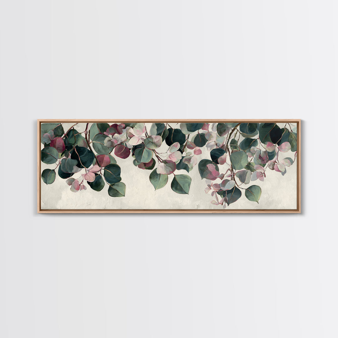 Soft Eucalyptus Branches Arranged Symmetrically Canvas Print, Above Bed Art, Art Print, Bedroom Decor, Watercolor Art, Serenity, ABA-3x1-70