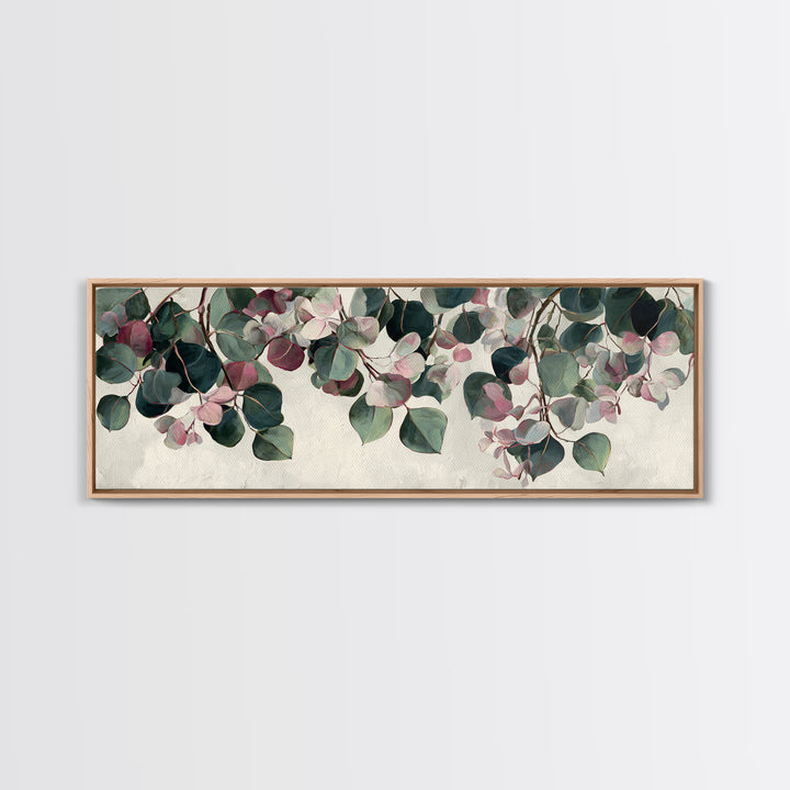 Soft Eucalyptus Branches Arranged Symmetrically Canvas Print, Above Bed Art, Art Print, Bedroom Decor, Watercolor Art, Serenity, ABA-3x1-70