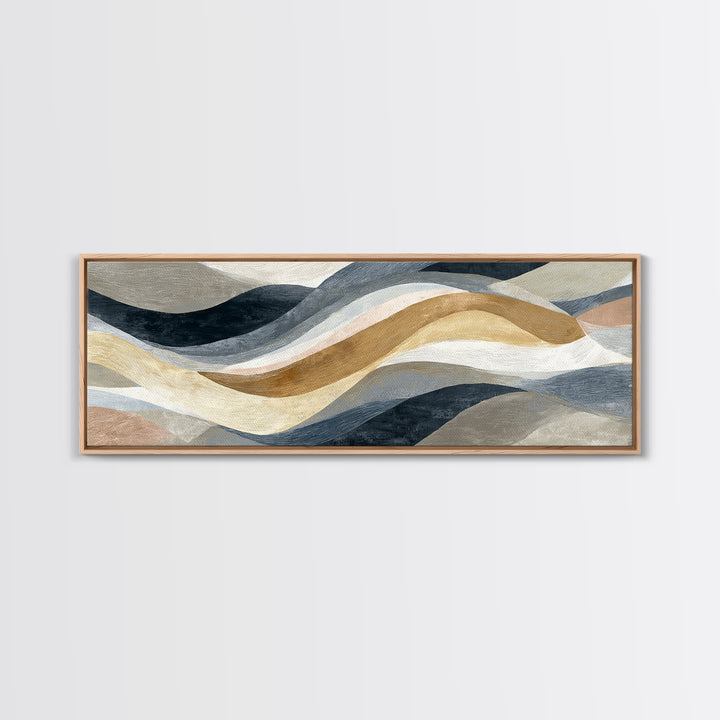 Warm Taupe Abstract Waves Framed Canvas Print, Above Bed Art, Bedroom Decor, Abstract Art, Serenity, Boho Decor, Western Decor, ABA-3x1-79
