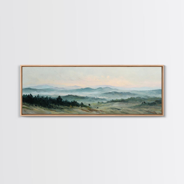 Soft Romantic Landscape Framed Canvas Print, Above Bed Art, Sage Green Wall Art, Bedroom Decor, Serenity, Modern Decor, ABA-3x1-81