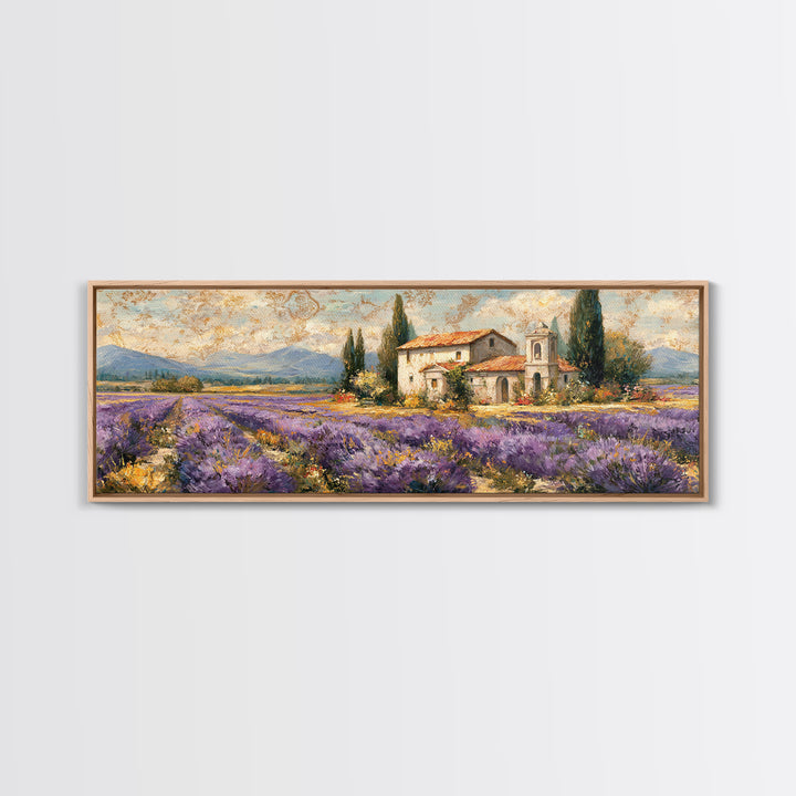 Oversized Lavender Field Canvas Print, Above Bed Art, Mid Century Modern, Bedroom Decor, Serenity, Horizontal Wall Art, ABA-3x1-83