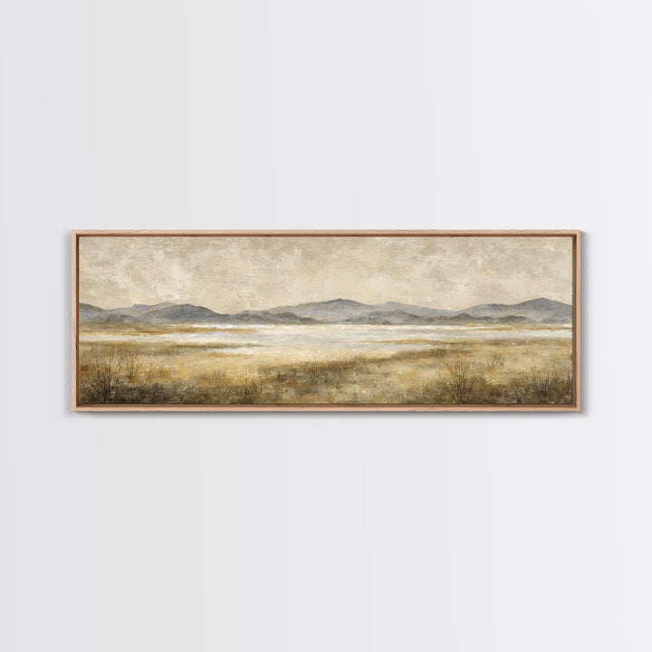 Panoramic Misty Mountain Landscape Framed Canvas Print, Above Bed Art, Bedroom Wall Decor, Bedroom Decor, Fine Art, Serenity, ABA-3x1-89