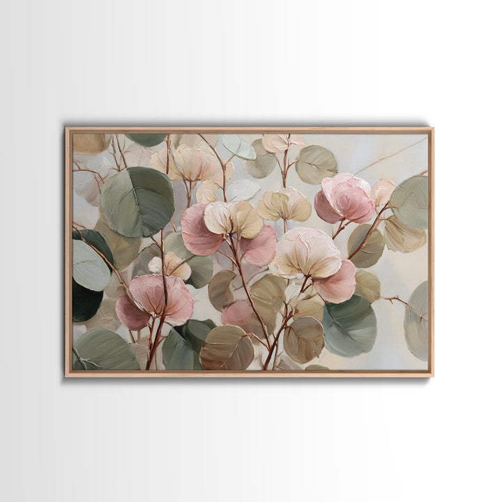 Soft Eucalyptus Branches Arranged Symmetrically Canvas Print, Above Bed Art, Textured Wall Art, Bedroom Decor, Serenity, ABA-3x2-10