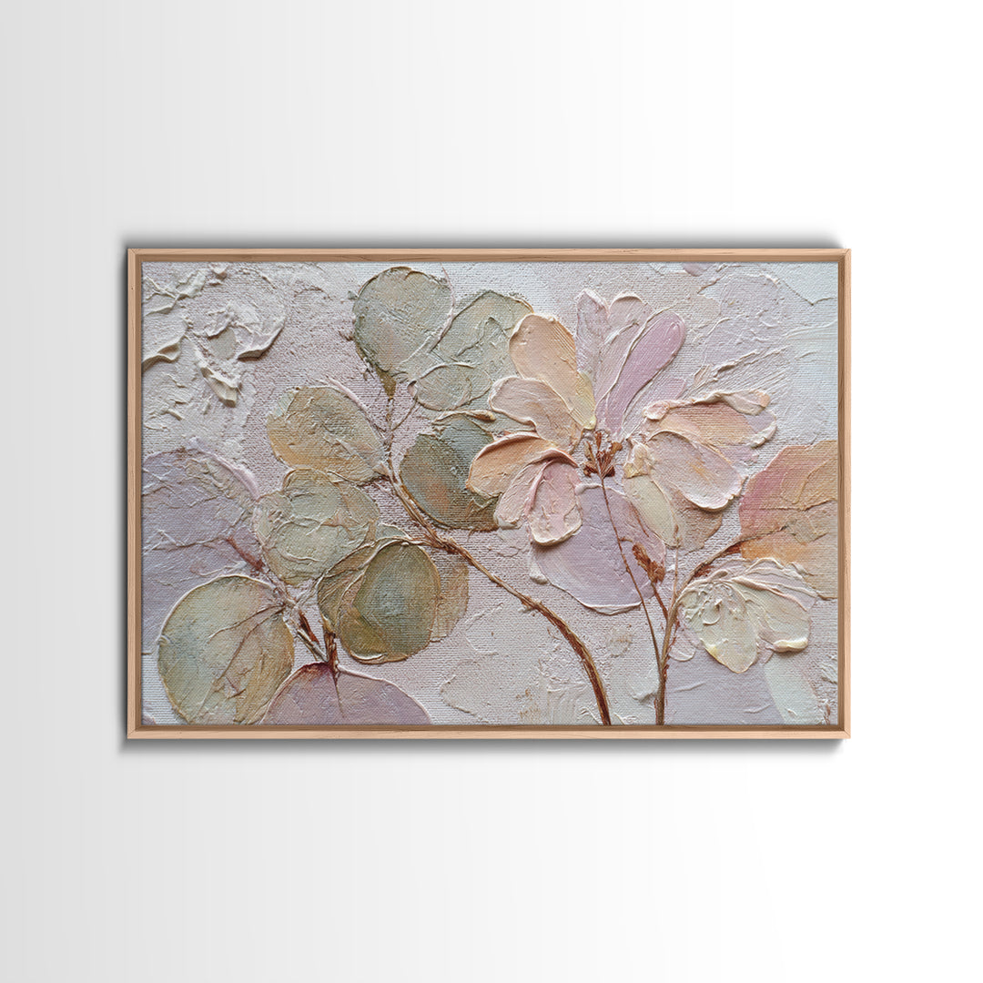 Tonal Botanical Shadows on Plaster Surface Framed Canvas Print, Above Bed Art, Dopamine Decor, Bedroom Decor, Serenity, ABA-3x2-27