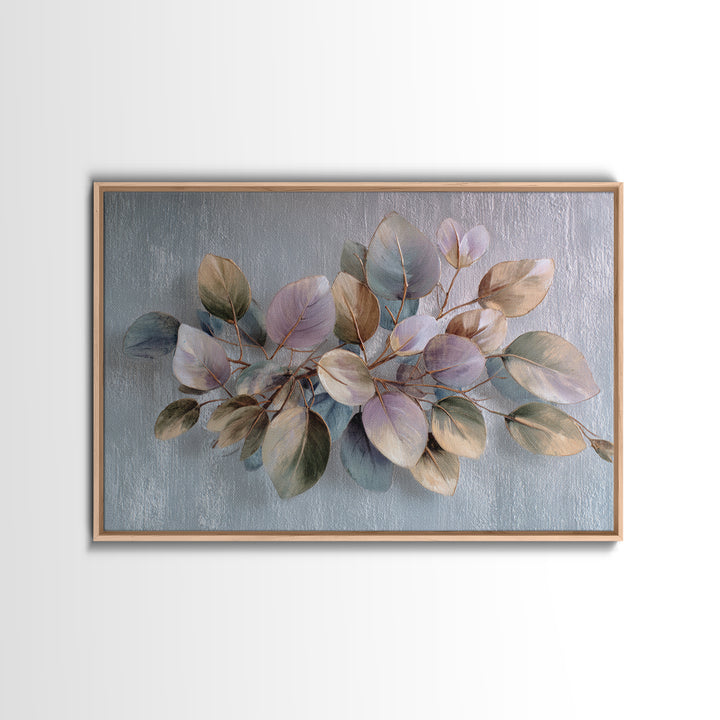 Soft Eucalyptus Branches Arranged Symmetrically Canvas Print, Above Bed Art, Boho Wall Art, Bedroom Decor, Watercolor Art, ABA-3x2-34