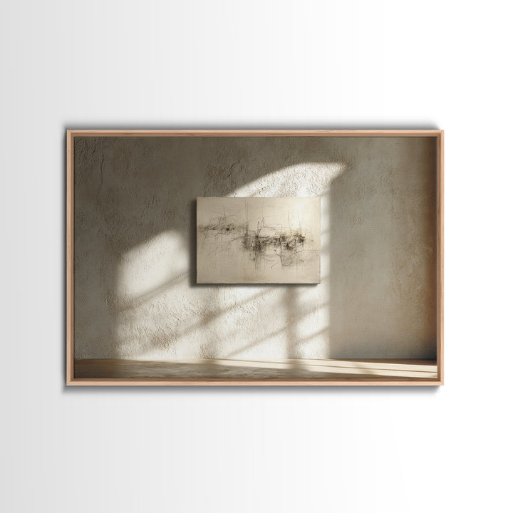 Minimal Two Figure Line Drawing Framed Canvas Print, Above Bed Art, Horizontal Wall Art, Bedroom Decor, Fine Art, Serenity, ABA-3x2-36