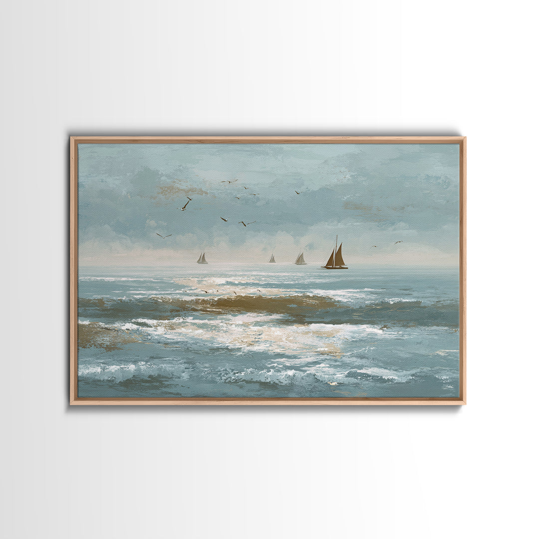 Serene Ocean Tide Seen from Above Canvas Print, Above Bed Art, Western Decor, Bedroom Decor, Oil Painting, Serenity, ABA-3x2-49